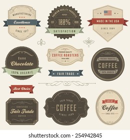Collection of vector vintage labels with text. Slightly textured.