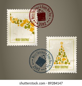 Collection of vector vintage postage stamps with postmarks