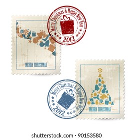 Collection of vector vintage postage stamps with postmarks