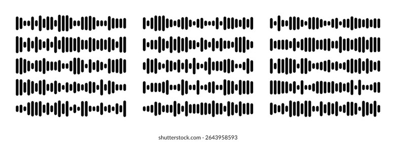 Collection of vector voice message equalizer soundwave. Visual representation of audio waveform dynamic data. Concept for ui element.