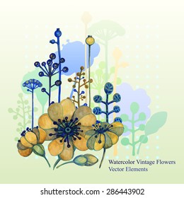 Collection of vector watercolor flowers.