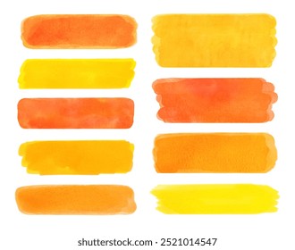 Coleção de vetor aquarela isolada pincelada pinceladas bordas em cores amarelas