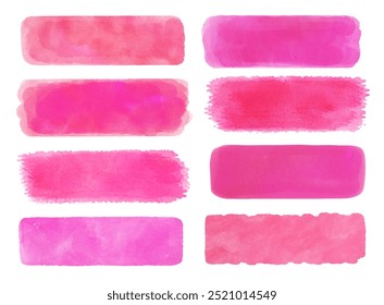 Collection of vector watercolor isolated paint brush strokes banners in pink colors