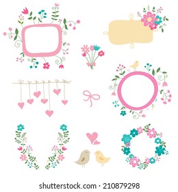 Collection of vector wedding elements. Ideal for decoration of invitations, texts, cards, etc.