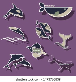 Collection of vector whale icons and illustrations