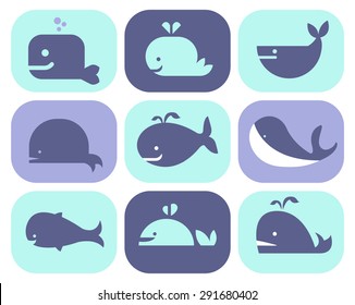 Collection of vector whale icons and illustrations