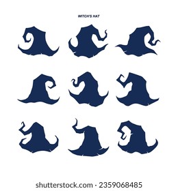 collection of vector witch hat characters in silhouette style
