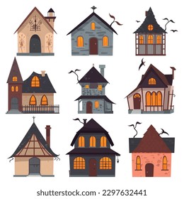 Collection of vector witch houses isolated on white