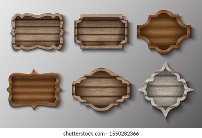 Collection of vector wooden frames and sign boards.
