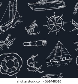 Collection of vector yachting doodle icons. Isolated objects on a white background .