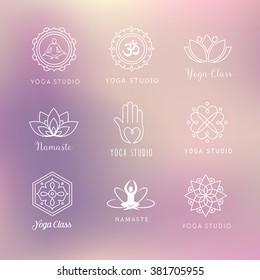 Collection of vector yoga icons - symbols. Meditation, relaxation, wellness.