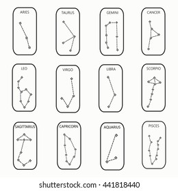 Collection of vector zodiac constellations, European horoscope.