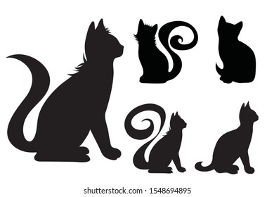 Collection vectors of cat on white background. Symbol of animal, pet, kitty, logo, sign.