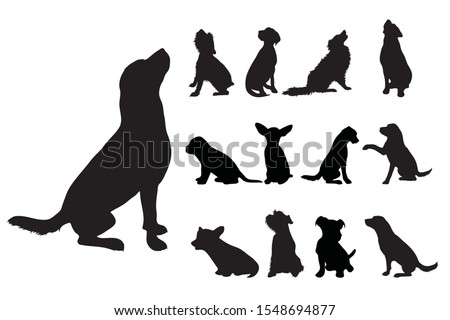 Collection vectors of dogs on white background. Symbol of animal, pet, puppy, logo, sign.