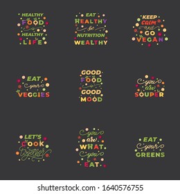 Collection of vegetable lettering poster designs. Vector illustration.