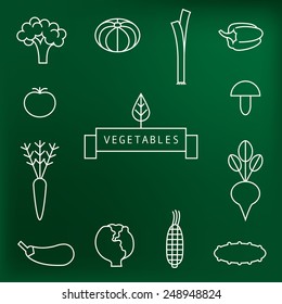 Collection of vegetable outline icons. Vector linear illustration.  