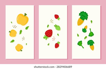 Collection of Vegetables and Fruits posters. Vegetable harvest flat illustrations. can use for wallart.