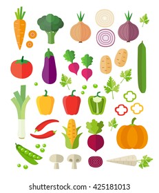 Collection of vegetables - healthy eating, healthy lifestyle. Modern flat design style. Can be used for web or printed graphics, infographics.