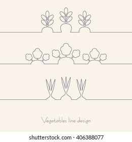 Collection of Vegetables line design vector on a beige background.