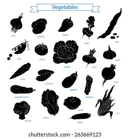 Collection of vegetables. Silhouette vector illustration.