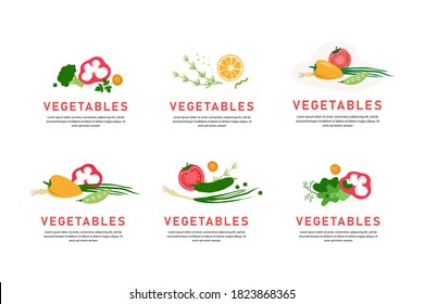 collection of vegetables. Vector vegetable composition for banner, menu, organic and natural food stores, packaging. Pepper, peas, tomato and green onion for salad isolated white background. 