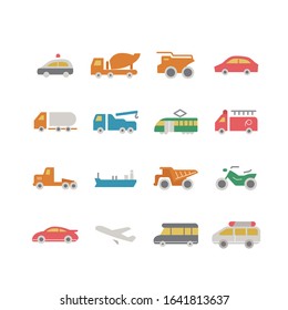 COLLECTION OF VEHICLE FLAT ICONS