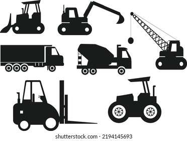 Kollektion von Fahrzeug-Symbol flach einzelne Vektorgrafik Silhouetten