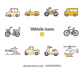 Collection of vehicle icons in two colors