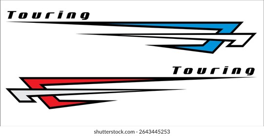Collection of vehicle striping vector designs, colorful variation line designs, 3D TOURING text.