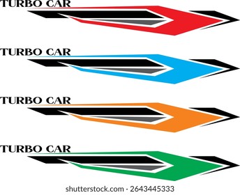 Collection of vehicle striping vector designs, colorful variation line designs, cool 3d TURBO CAR text.