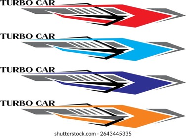 Collection of vehicle striping vector designs, colorful variation line designs, modern 3d TURBO CAR text.