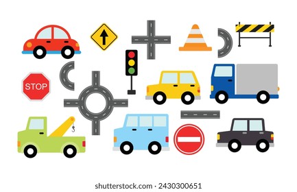 Collection of vehicles and traffic sign