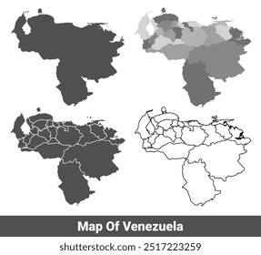 Collection of Venezuela country grey political maps set with outline border