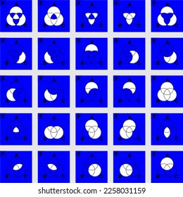 collection of venn diagrams of complement operations on three sets.