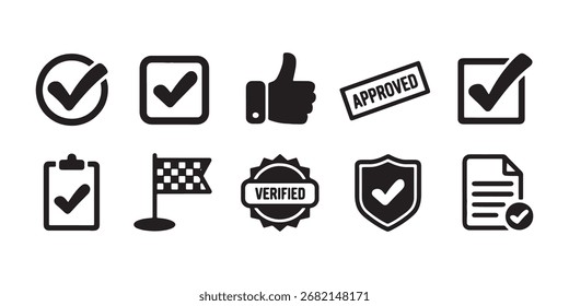 Colección de los iconos de verificación y Aprobación en el diseño de formato de Vector