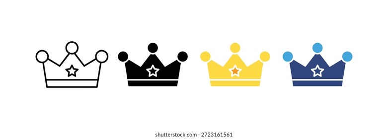 colección de versátil conjunto de iconos de corona. Regalías y símbolo de logro. Ilustración vectorial