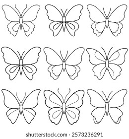 Collection Of A Versatile Elegant Butterfly Icon Line Art Silhouette Vector Illustration On White Background Perfect For Creative Various Projects Is Ideal For Crafts, Decor, And Designs