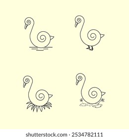 A collection of versatile swan illustrations, featuring different poses and environments. Perfect for children's books, nature-themed designs, and more. Each image is simple yet detailed, making them 