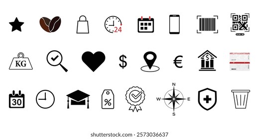 Collection of versatile universal icon set business and e-commerce icons perfect for websites, apps, or presentations.