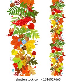 collection of vertical autumn borders with different colorful leaves for your design