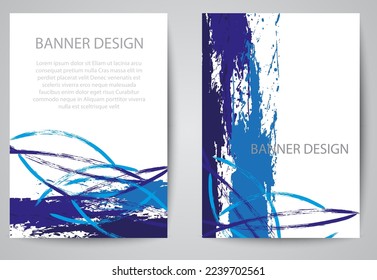 Collection of vertical banners isolated on white background. Hand drawn abstract brush strokes. watercolor elements