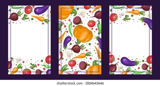 collection of vertical banners with vegetables. Healthy eating. vector illustration. Fresh vegetables design template. Vector illustration for vegetables market. 