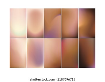 Collection of vertical beige and brown gradient backgrounds. Vector mesh gradients.