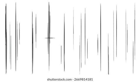 A collection of vertical lines of varying lengths and thicknesses, creating an abstract pattern.