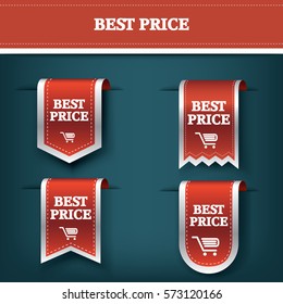 Collection of vertical sales ribbon vector tag icons for product promotion and shopping. Bookmark 3d design with realistic shadows. Eps10 vector illustration.