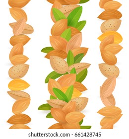 collection of vertical seamless borders with almonds for your design