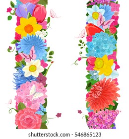 collection vertical seamless borders from spring flowers for your design