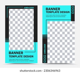 Collection of vertical vector banner templates in blue black 