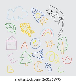 Uma coleção de projetos vetoriais muito fofos para imagens infantis, muito adequado para colorir e apresentar imagens para crianças.