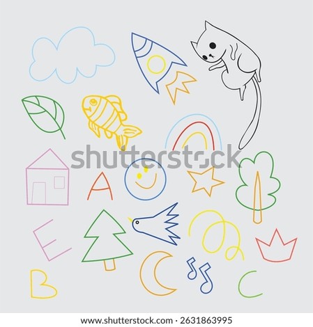 A collection of very cute vector designs for children's images, very suitable for coloring and introducing images to children.